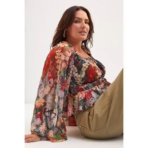 Anthropologie Hutch Smocked Puff-Sleeve Blouse 3X Plus